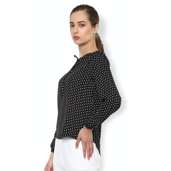 VAN HEUSEN Size Large Printed Top with Tie-Up Neckline Long Sleeve B&W - Picture 11 of 16